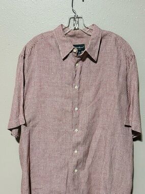 Eddie Bauer Mens XL Tall Shirt Linen Button Short Sleeve Red Dad Summer Casual